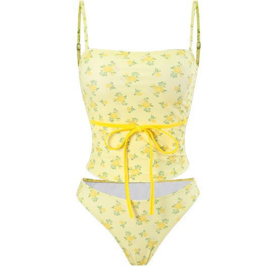 Ditsy Floral Longline Bandeau Bikini Top And Bottom Swimsuit