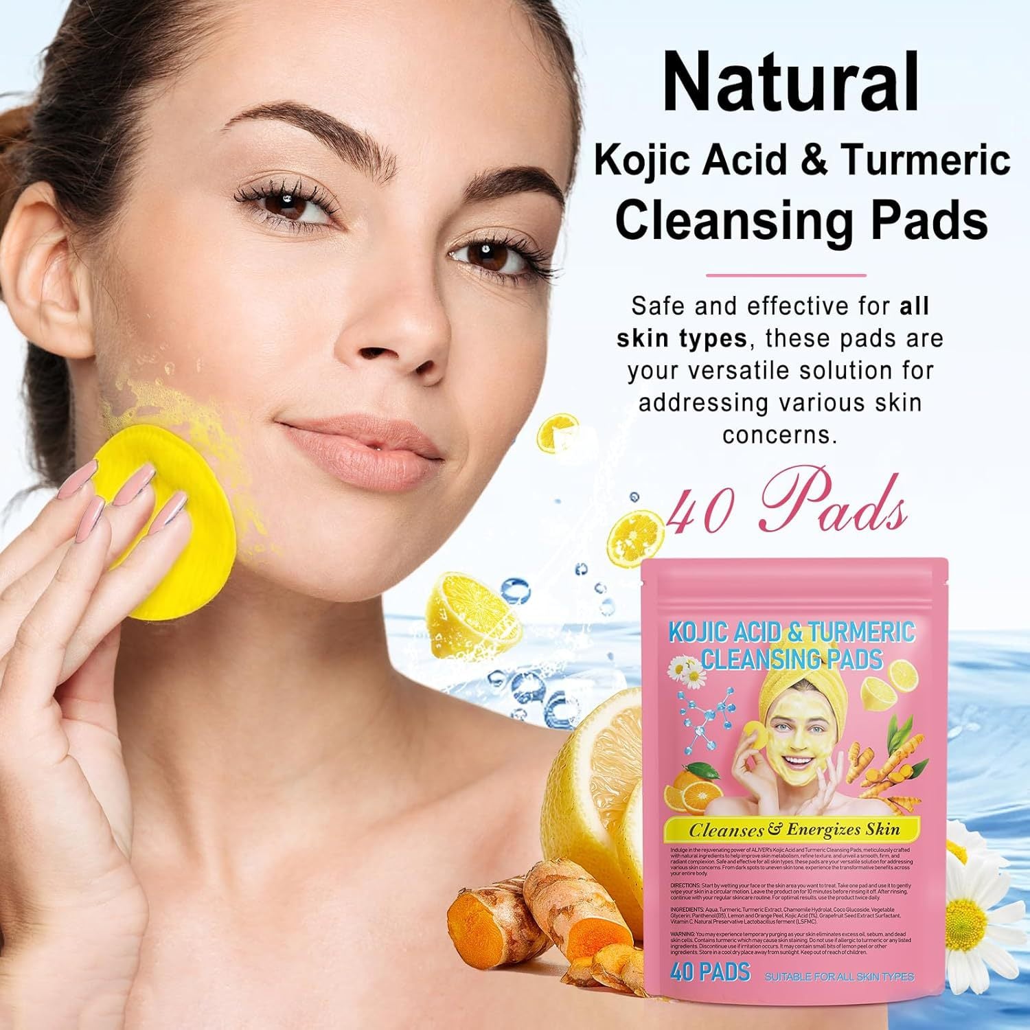 Kojic Acid Turmeric Cleansing Pads For Face Dark Spots