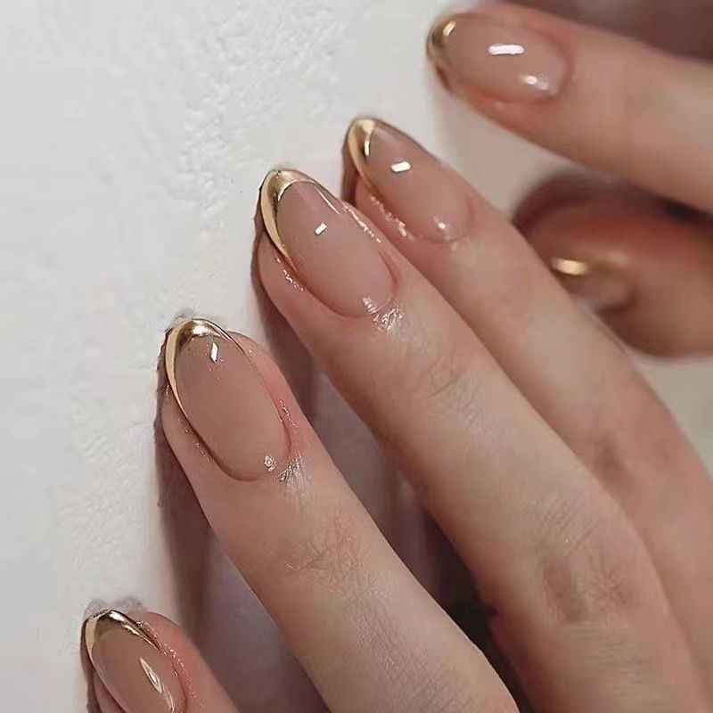 Gold Edge Almond French Tip Press Ons