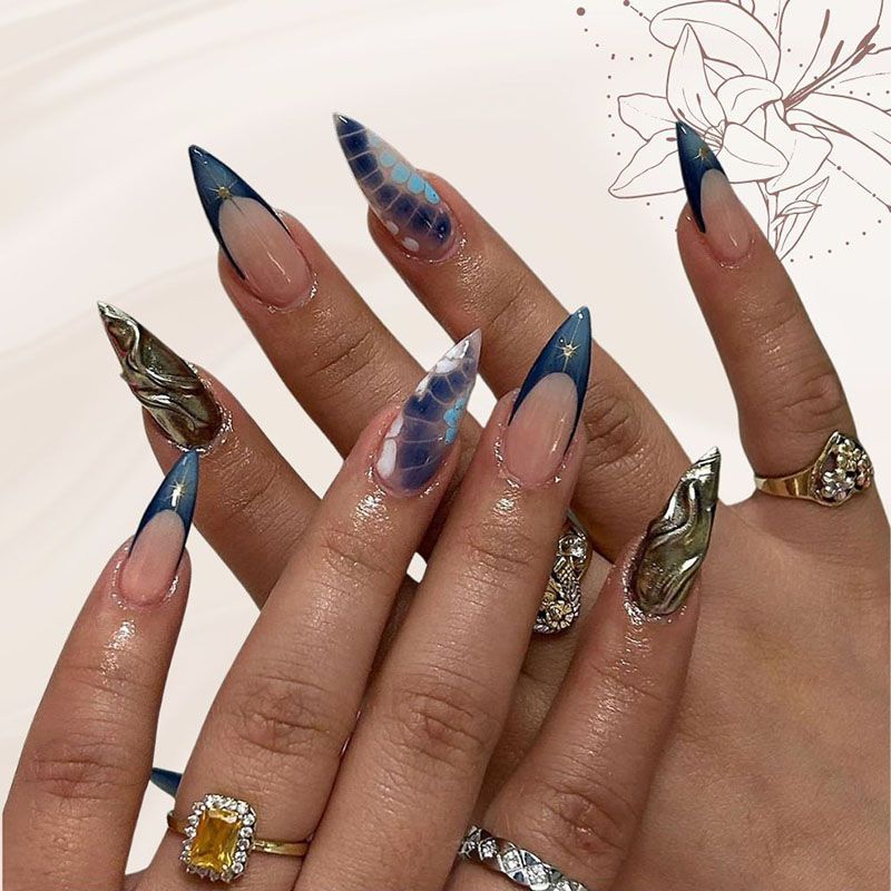 Metal Wave French Glossy Glue on Nails