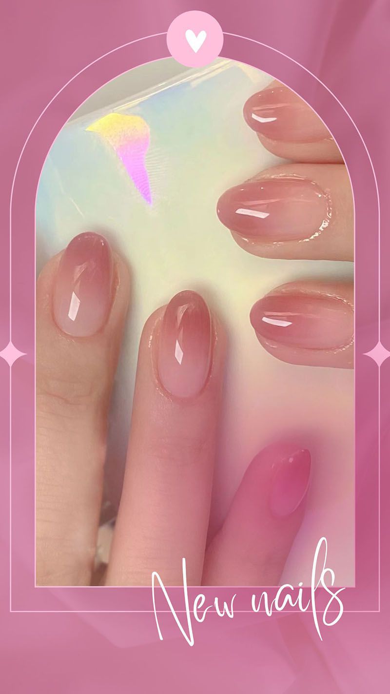 Romance Love Ombre Nude Pink Almond Nails