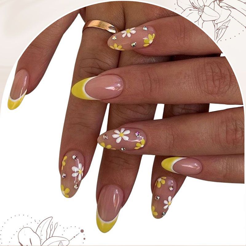 Spring Garden Rhinstone Nails With Flowers