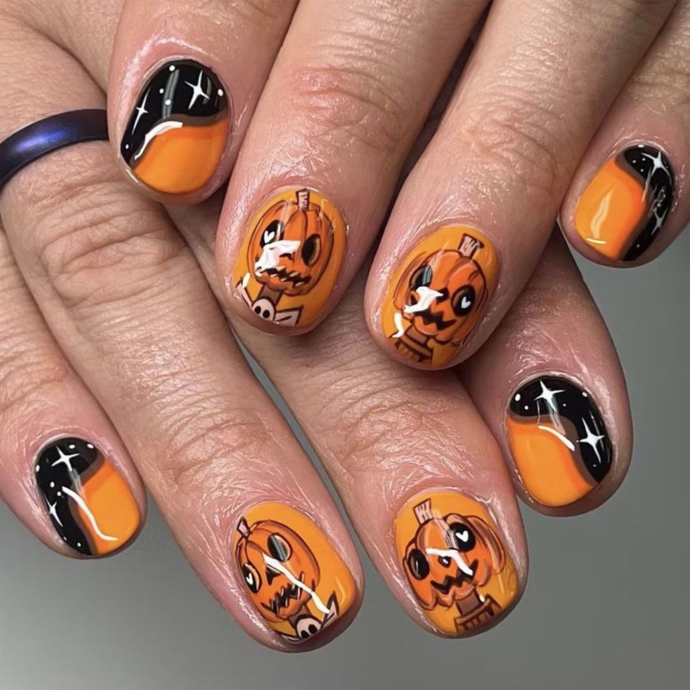 Cute Halloween Fall Pumpkin Nail