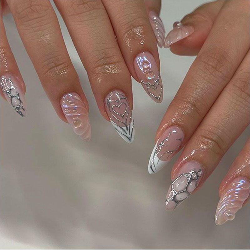 Punk Cool Metalic Gel Press On Stiletto Nails