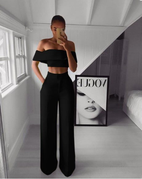 Slimming Off The Shoulder Crop Top Wideleg Crop Palazzo Pants