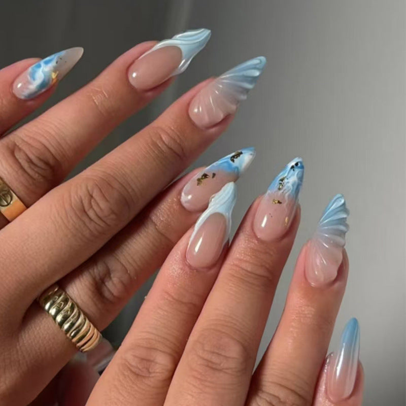 3D Seashell Beach Vacation Pointy Nails