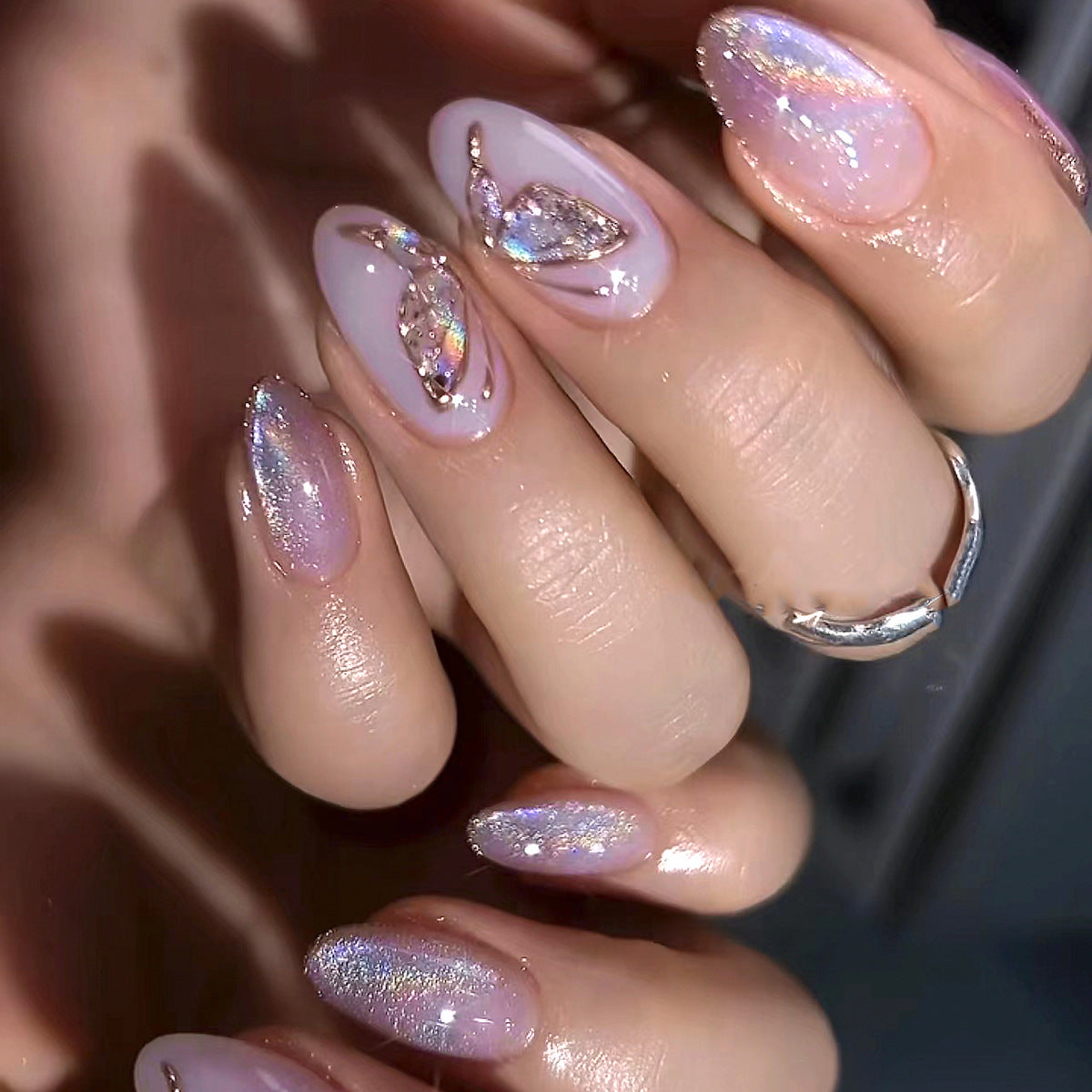 Sparkly Almond Nail With Butterfly