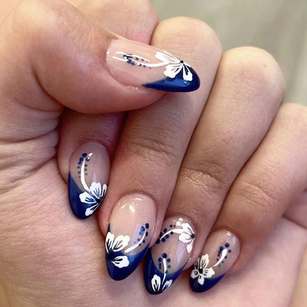 Garden Tulip Lotus Flower Blue Almond Nail