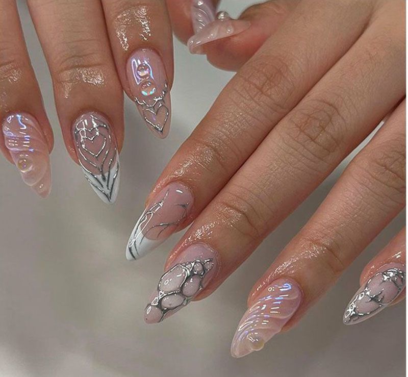 Punk Cool Metalic Gel Press On Stiletto Nails