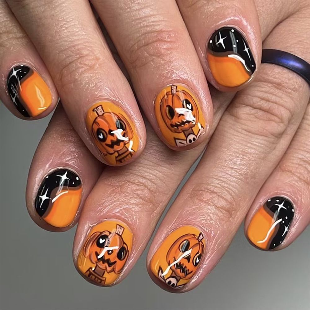 Cute Halloween Fall Pumpkin Nail