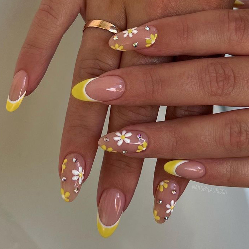 Spring Garden Rhinstone Nails With Flowers