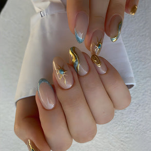 Royal Gold Moon And Star Nail