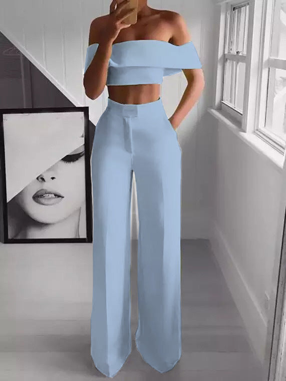 Slimming Off The Shoulder Crop Top Wideleg Crop Palazzo Pants