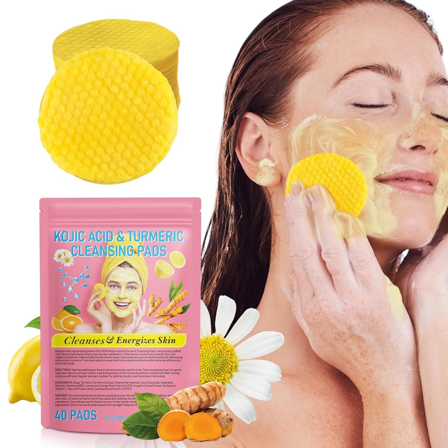 Kojic Acid Turmeric Cleansing Pads For Face Dark Spots