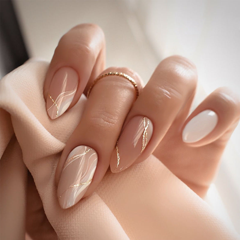 Sequin Marble Water Almond Nude Nails