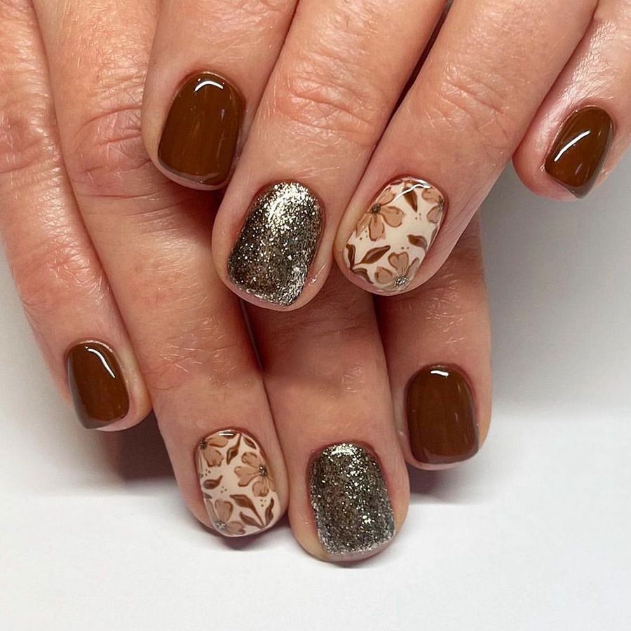 Flower Autumn Party Mix And Match Round Square Short Nail