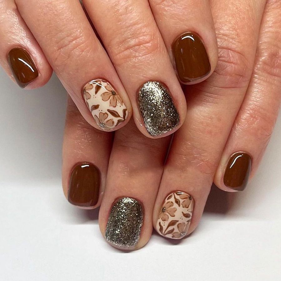 Flower Autumn Party Mix And Match Round Square Short Nail