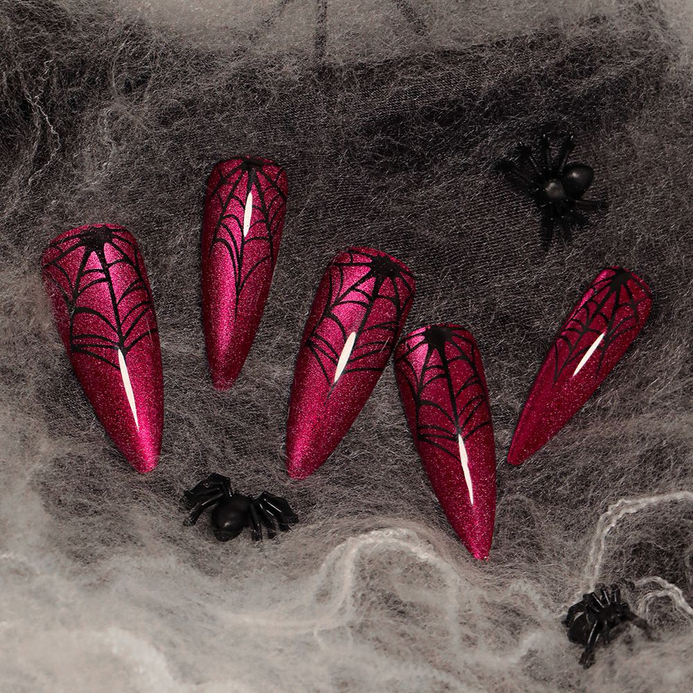 Halloween Gothic Pointy Spider Web Nails