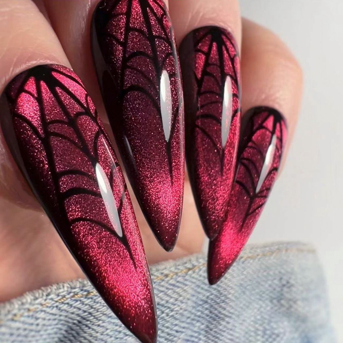 Halloween Gothic Pointy Spider Web Nails