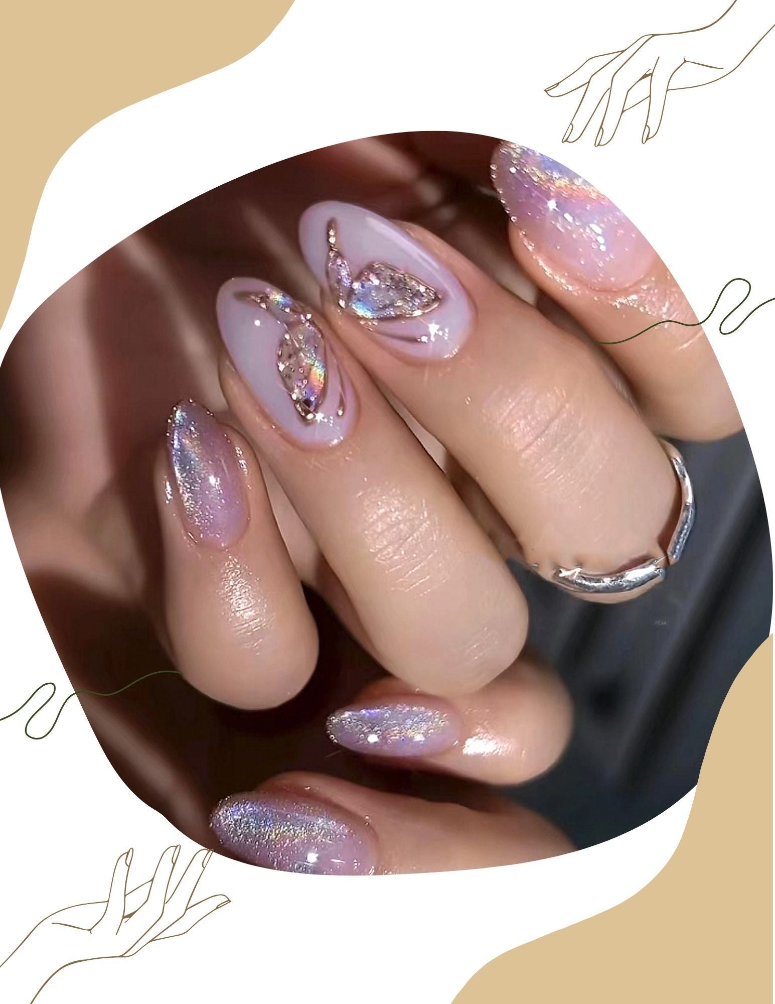 Sparkly Almond Nail With Butterfly