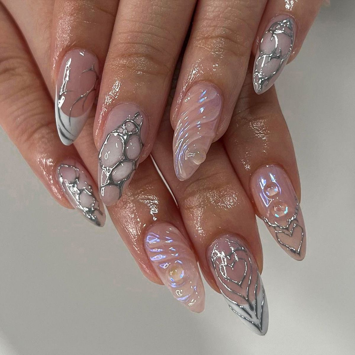 Punk Cool Metalic Gel Press On Stiletto Nails