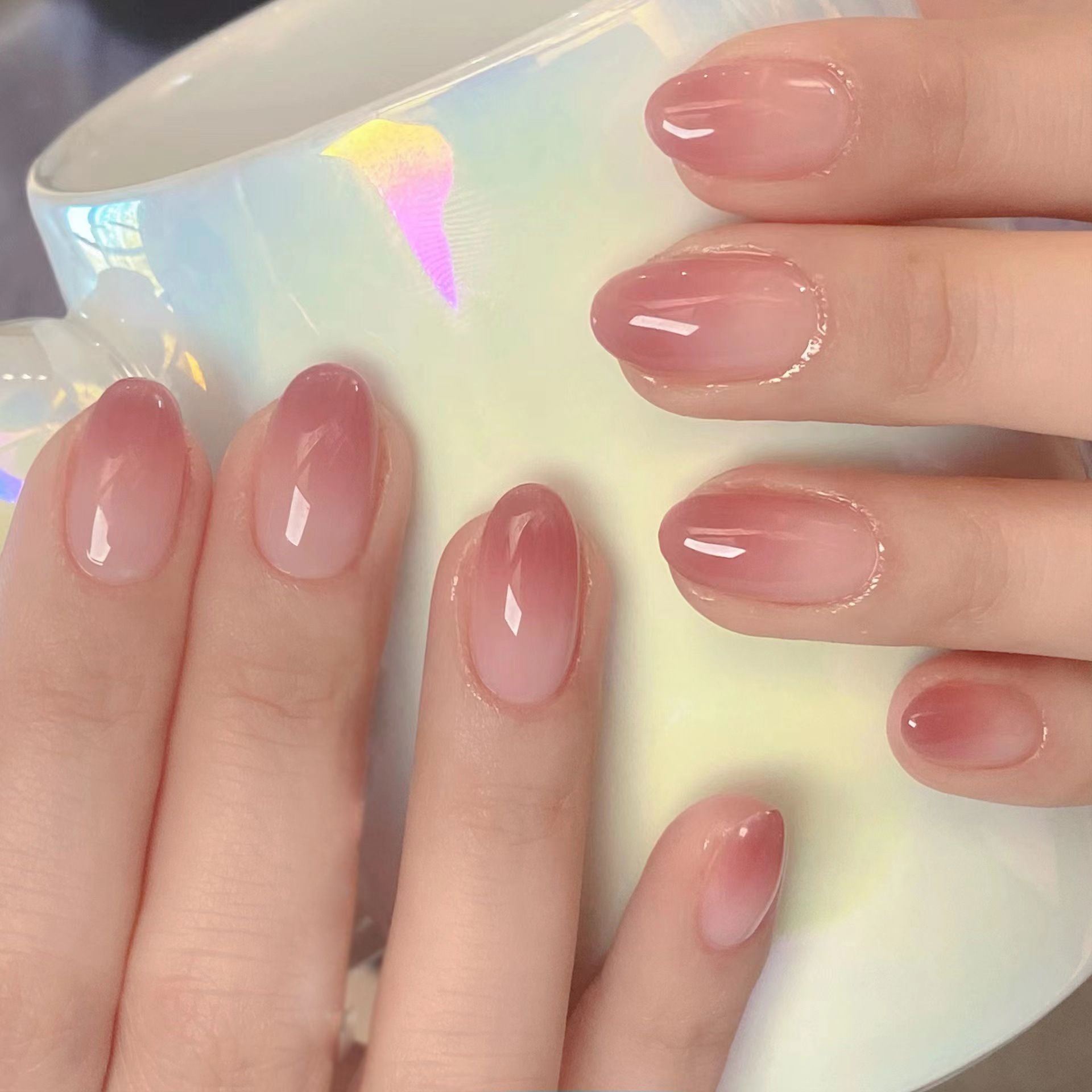 Romance Love Ombre Nude Pink Almond Nails