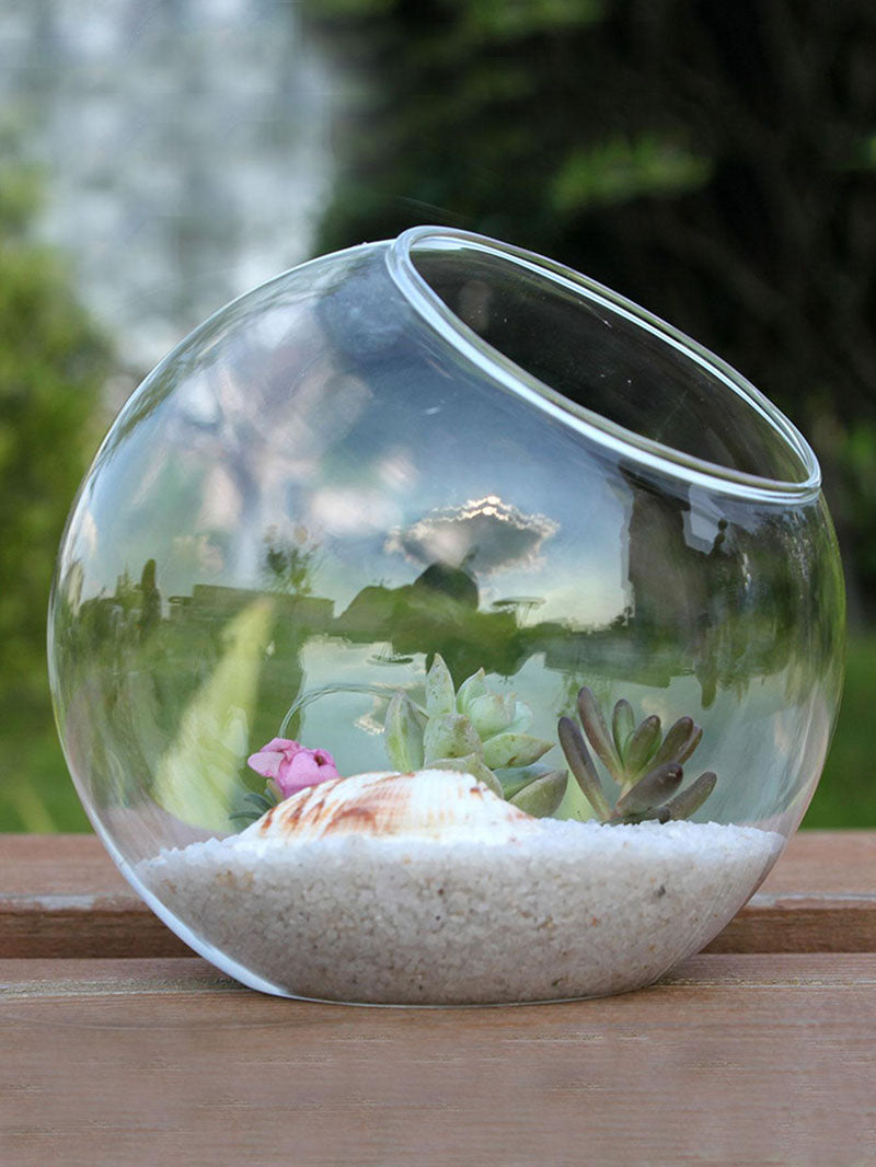 Angle Cut Round Glass succulent Terrarium Jar