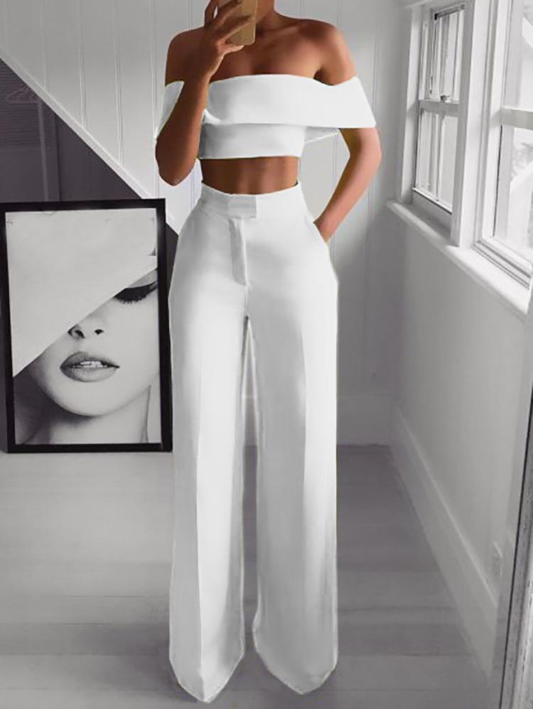 Slimming Off The Shoulder Crop Top Wideleg Crop Palazzo Pants