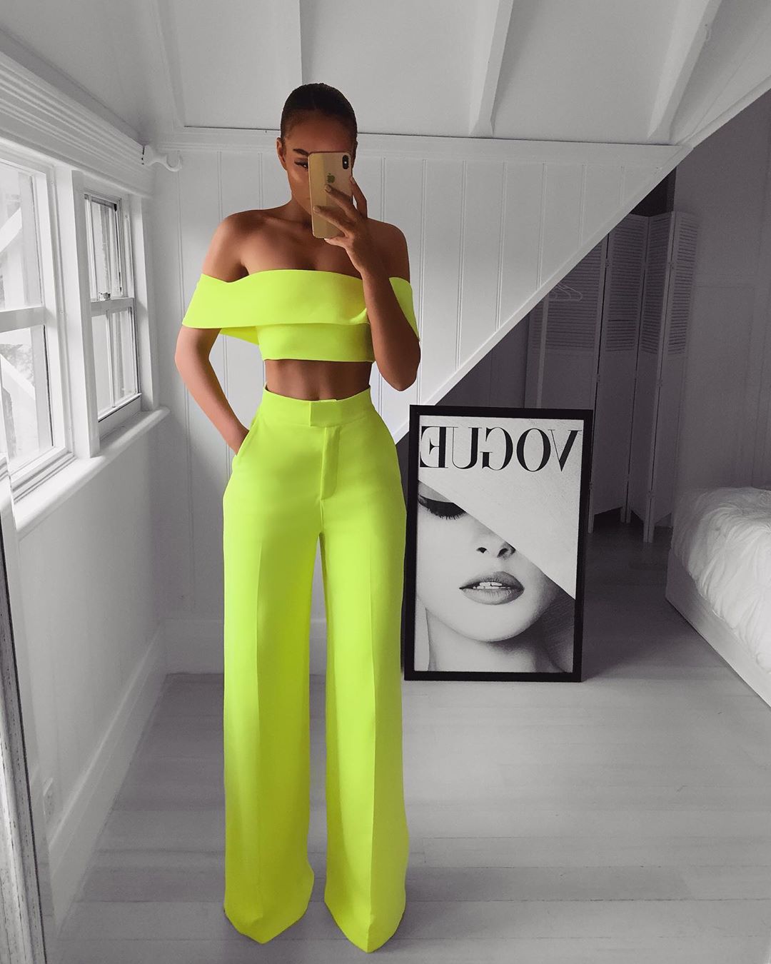 Slimming Off The Shoulder Crop Top Wideleg Crop Palazzo Pants