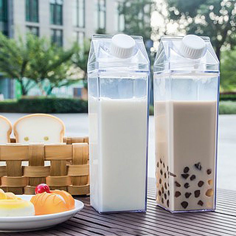 Cute Transparent Reusable Clear Milk Carton Leakproof Sports Bottle