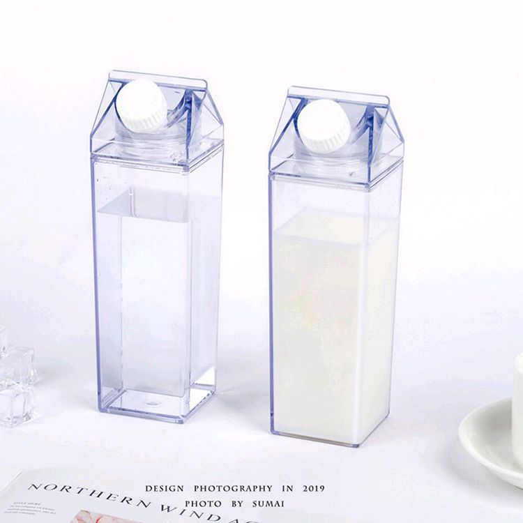 Cute Transparent Reusable Clear Milk Carton Leakproof Sports Bottle