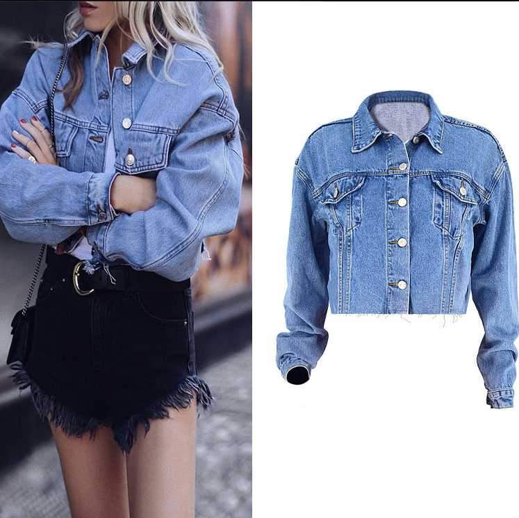 Cool Oversized Cropped Denim Jacket Womens on sale - SOUISEE