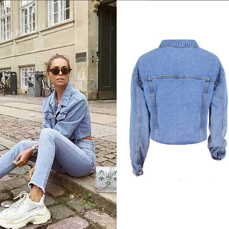 Cool Oversized Cropped Denim Jacket Womens on sale - SOUISEE