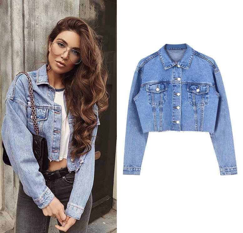 Cool Oversized Cropped Denim Jacket Womens on sale - SOUISEE