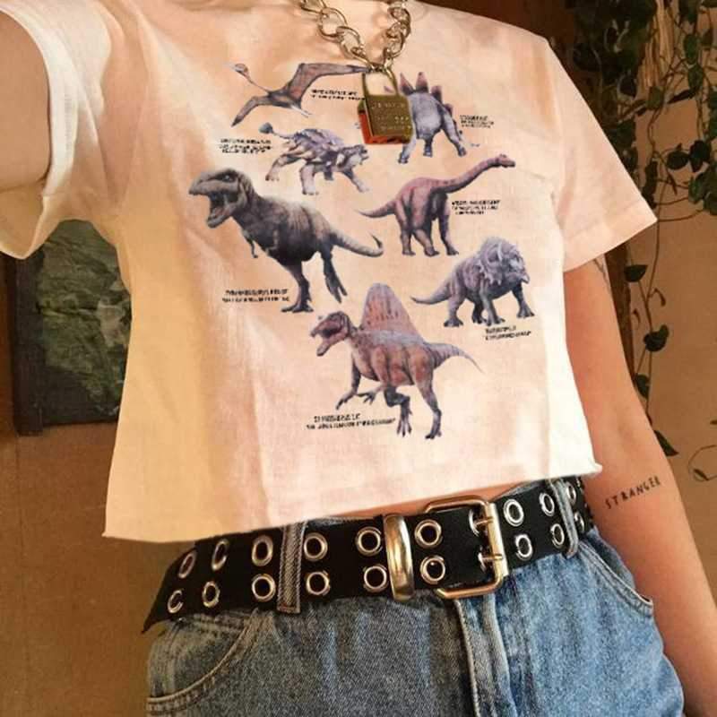 Cool Graphic Prints Jurassic Dinosaur Short Sleeve Crop Top Tee Shirt on sale - SOUISEE