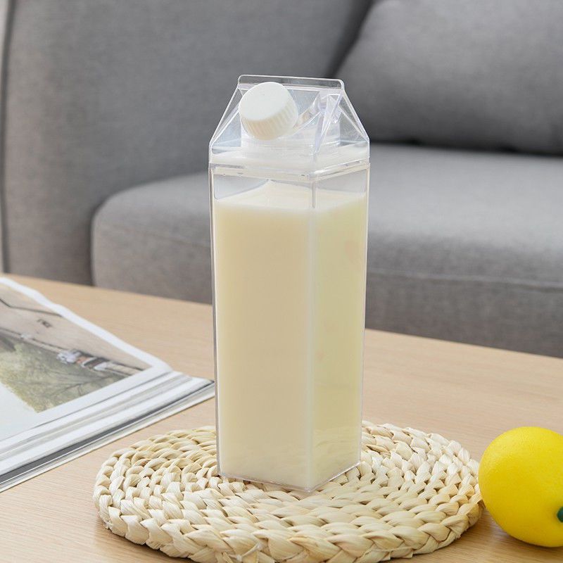 Cute Transparent Reusable Clear Milk Carton Leakproof Sports Bottle