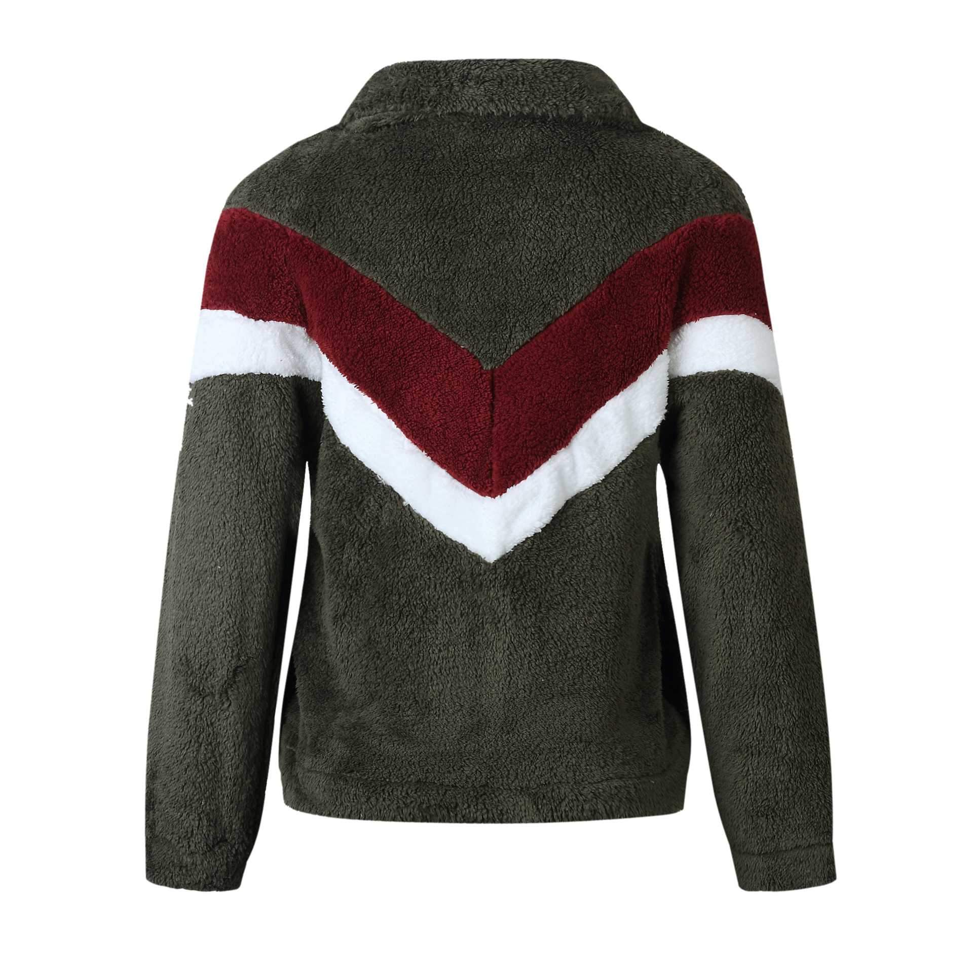 Cozy Colorblock Chevron Half Zip Sherpa Pullover Faux Fur Sweatshirt Jacket on sale - SOUISEE