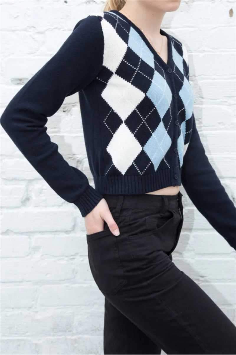 Classic Retro Color block Argyle Print Button Down Sweaters on sale - SOUISEE