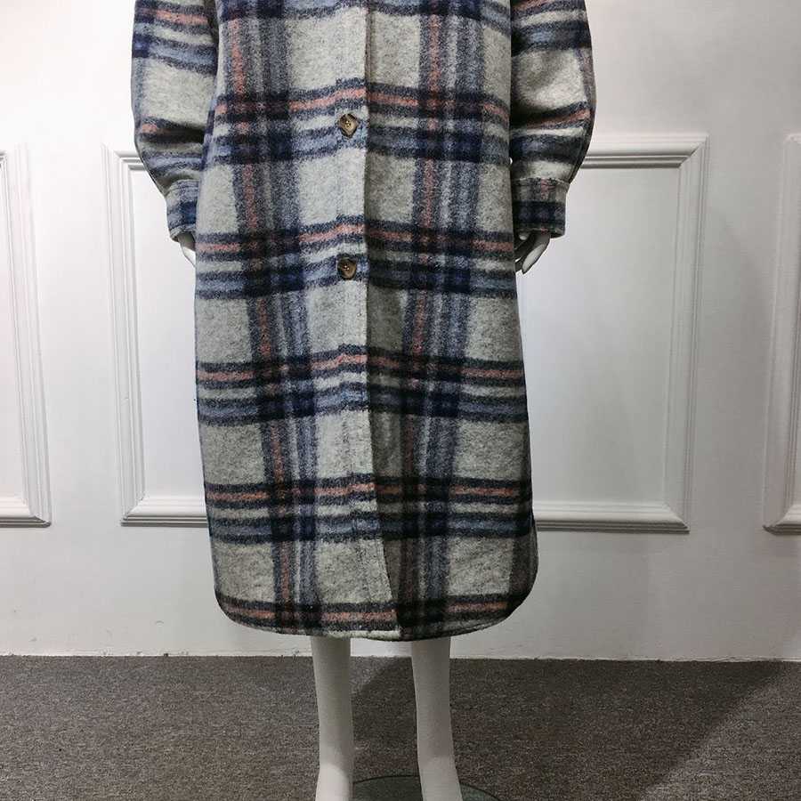 Full Length Checkered Long Cashmere Overcoat Blend Wool Pea Coat on sale - SOUISEE