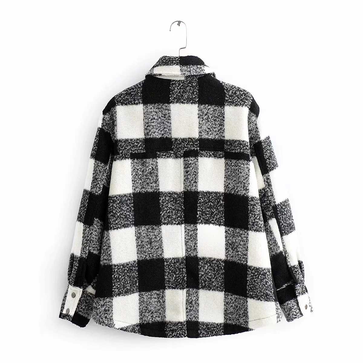 Classic Thick Colorblock Checked Button Down Woolen Shirt Jacket on sale - SOUISEE