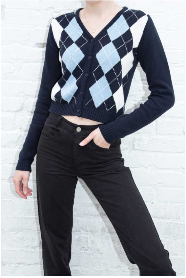 Classic Retro Color block Argyle Print Button Down Sweaters on sale - SOUISEE