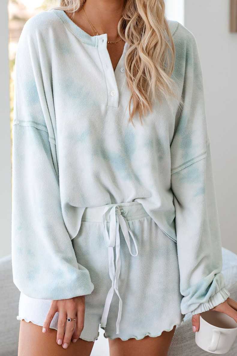 Aesthetic Bleach Tie Dye Knit Pullover Sweater And Scalloped Ruffle Knit Shorts Sets on sale - SOUISEE