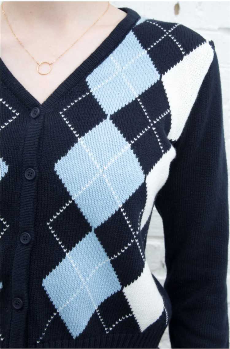 Classic Retro Color block Argyle Print Button Down Sweaters on sale - SOUISEE