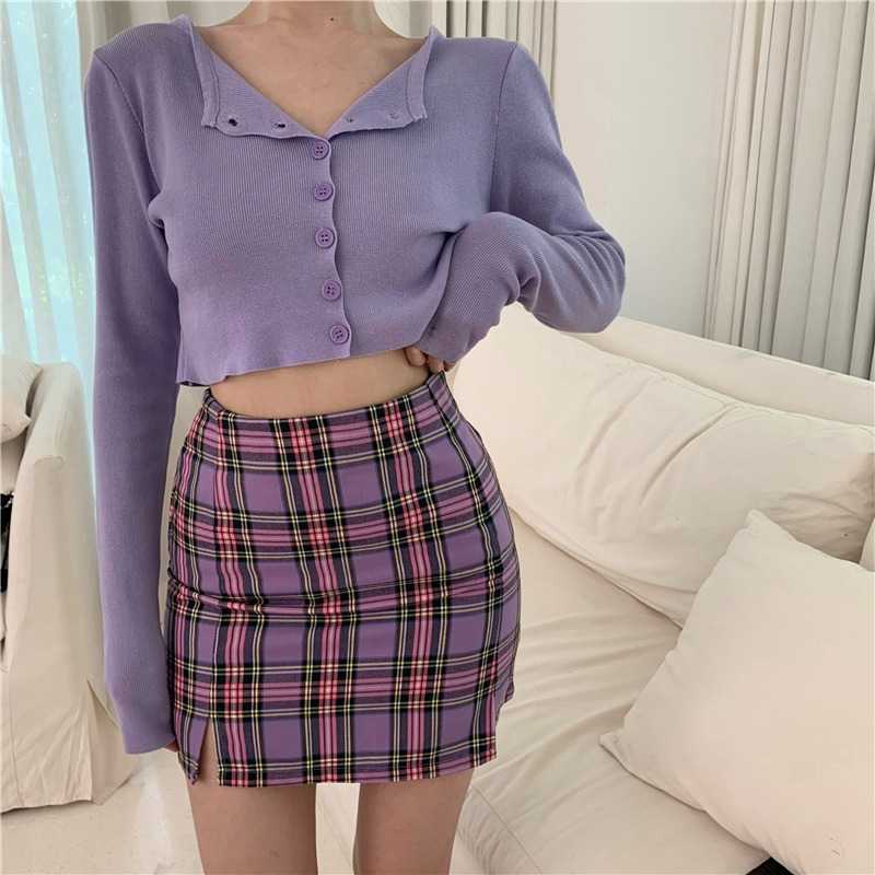 Long Sleeve Button Down Crop Top Knit Shirt For 90s on sale - SOUISEE