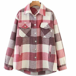 Classic Thick Colorblock Checked Button Down Woolen Shirt Jacket – SOUISEE