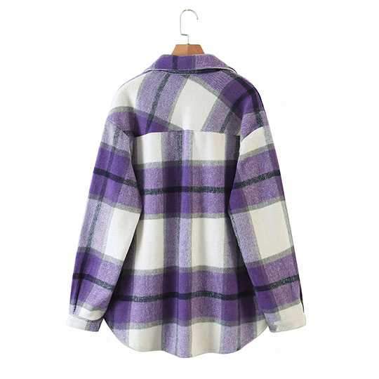 Classic Thick Colorblock Checked Button Down Woolen Shirt Jacket on sale - SOUISEE