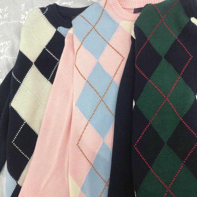 Classic Retro Color block Argyle Print Button Down Sweaters on sale - SOUISEE