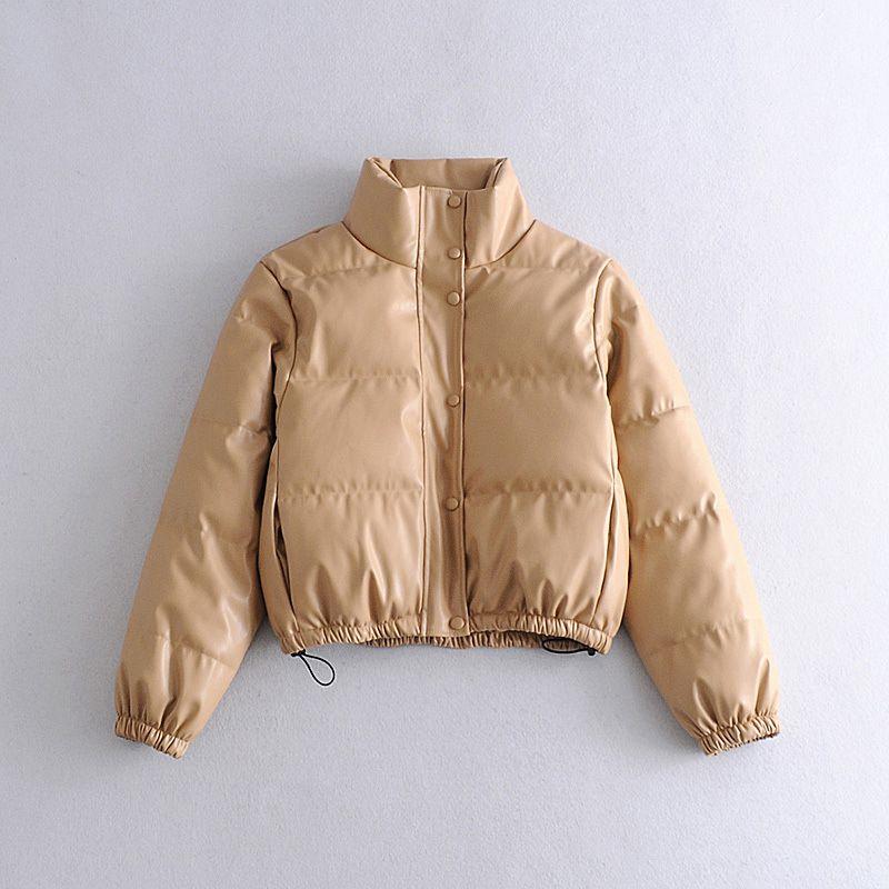 Water Repellent Faux Leather Cotton Padded Waxed Puffer Jacket on sale - SOUISEE