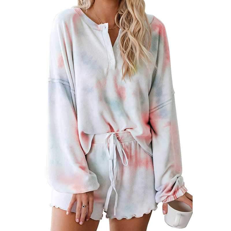 Aesthetic Bleach Tie Dye Knit Pullover Sweater And Scalloped Ruffle Knit Shorts Sets on sale - SOUISEE