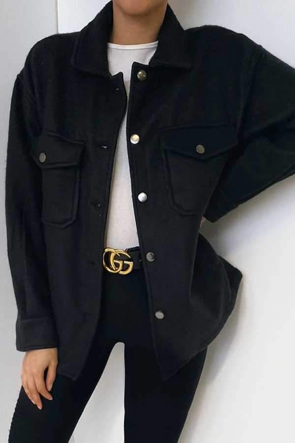 Cargo Oversized Woolen Workwear Shirt Jacket on sale - SOUISEE